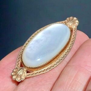 Gold-Tone Mother of Pearl Oval Brooch - Elegant Women’s Jewelry